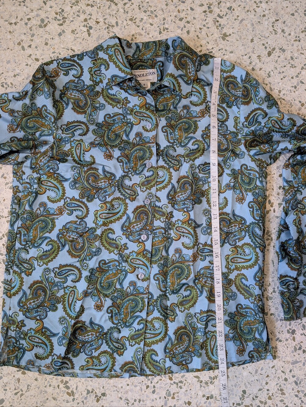 Pendleton Light Blue Silk Paisley Button Down Blouse - Picture 6 of 6